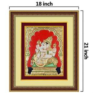 Hindu God – Lord Sri Ganesha Photo Framed Digital Art Double Mounted Golden Beeding 18 inch X 21 inch scale