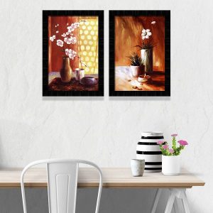 Framed Digital Art Painting Sets - 2 Pieces Floral Design Art (12 inch X 18 inch - 2 Nos)